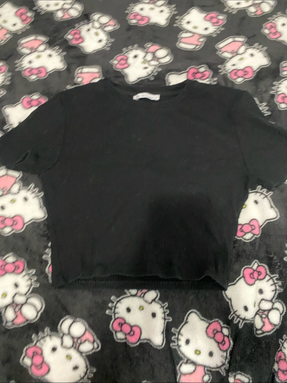 Zara Black Ribbed Short Sleeve Tee